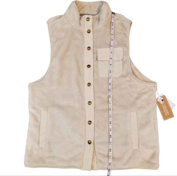 Volcom Fleece Vest Womens Size XS Beige Mock Neck Snap Button Outdoor Hiking - Picture 6 of 13